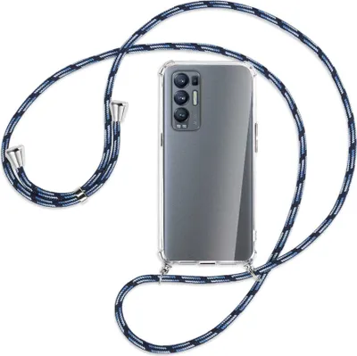 Produktbild von Handykette Backcover-Schutzhülle mit Band (Metall silberfarben) für Oppo Reno5 Pro Plus 5G - Blautöne