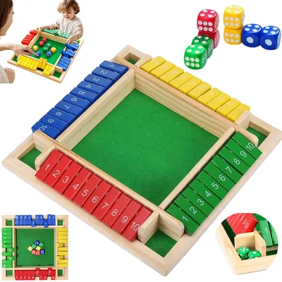 Produktbild von Juksun Holzwürfel-Brettspiel für Zuhause, Kneipe, Urlaub, Party, 4 Spieler, Familientisch, Mathe-Spiele für Erwachsene und Kinder