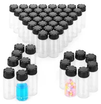 50 Glasfläschchen 10 ml mit schwarzem Schraubdeckel, transparent