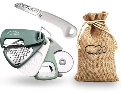 Productafbeelding van Keukenaccessoires set, 6-delig. Ruimtebesparend, roestvrij staal, ABS, mosgroen. Geschikt voor de vaatwasser