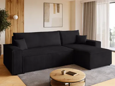 Produktbild von BroMARKT Ecksofa ADI Schlaffunktion Bettkasten L-Form 125x200 cm Schwarz