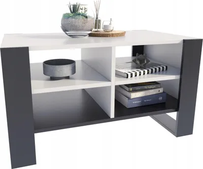 Produktbild von MATKAM Eleganter Couchtisch FIGA, H50 x B100 x T53,6 cm, mit praktischen Ablagen, funktionales Design (Weiß-Schwarz)