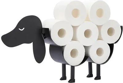 Image de Porte-rouleau de papier toilette en métal noir, décoration murale en forme de chien pour la salle de bains