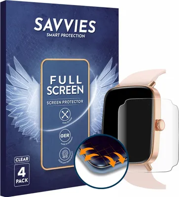 Produktbild von 4x Savvies Fullscreen Schutzfolie für Yoever Smartwatch 1.85" Displayschutz Folie Fullcover Klar Transparent