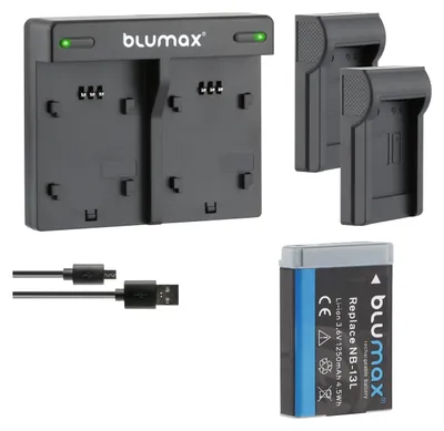 Produktbild von 1x Akku + Lader für Canon NB-13L PowerShot SX730HS, SX740HS 1250 mAh (3,6V)