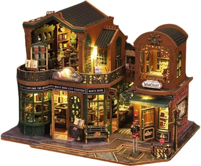 Zdjęcie produktu dla Habarri | Miniaturowy Domek - DIY Domek dla Lalek - Drewniany Domek z Meblami i Oświetleniem LED - Prezent dla Dzieci - Księgi Magnetycznego Świtu