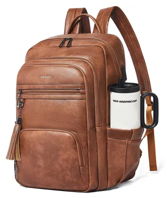 Image de Sac à dos pour ordinateur portable de 17 pouces en cuir vegan, conçu pour les femmes