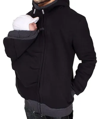 Produktbild von Tragbare Kapuzenjacke für Vater und Baby, Schwarz, Größe M