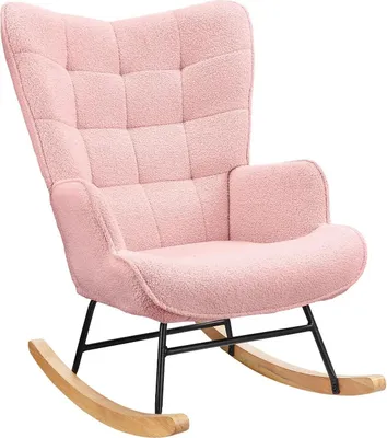 Image de Fauteuil à bascule, design ergonomique, tissu peluche doux, rose