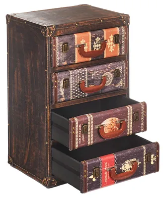 A vintage-style chest of drawers designed to look like stacked suitcases.