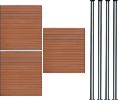 Produktbild von WPC Steckzaun x3 & LED Zaunpfosten x4, 1,85m Braun Kunststoff Gartenzaun