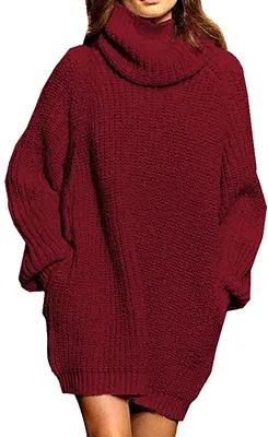 Produktbild von Damen Langarm Oversize Grobstrick Pulloverkleid mit Rollkragen  XL