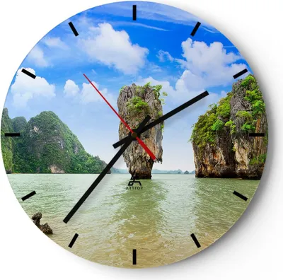 Produktbild von Wanduhr - Rund - Glasuhr - Stein Strand Landschaft - 40x40cm - Schleichendes Uhrwerk - Lautlos - zum Aufhängen bereit - Dekoration Modern - Wanddekoration aus Glas - C3AR40x40-0224