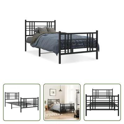 Produktbild von The Living Store Bettgestell mit Kopf- und Fußteil Metall Schwarz 100x200 cm