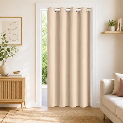 Produktbild von Türvorhang Blickdicht Vorhang Raumteiler Thermoisolierte Sichtschutz Ösenschal Gardine mit Ösen für Wohnzimmer Schlafzimmer, Beige, 132x244cm