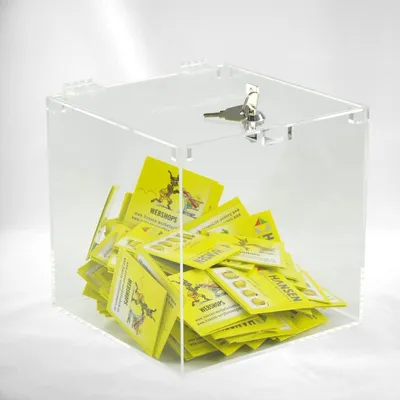 Produktbild von Abschließbare Losbox aus Acrylglas 25 x 25 x 25 cm | Spendenbox, Sammelbox, Aktionsbox, Trinkgeldbox mit Schloss