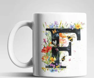 Produktbild von Name A bis Z und 0 bis 9 Blumen Bienen Kaffeetasse Teetasse Tasse Geschenkidee – F