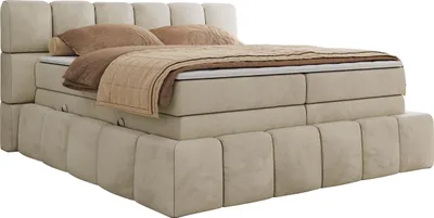 Produktbild von MKS MEBLE Boxspringbett 140 x 200 mit bettkasten NIRA KING, Polsterbett 7 Zonen Multipocket-Matratze und Topper, Doppelbett - Beige Velvet - H3