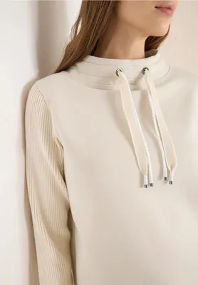 Produktbild von CECIL Sweatshirt 'Sweatshirt mit Strickärmeln', B303689, pearl beige, Gr. L