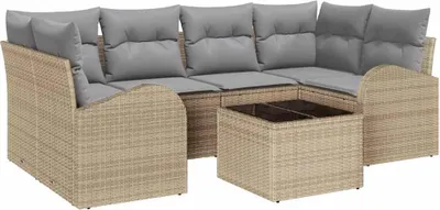 Obrázek produktu pro vidaXL Zahradní sedací souprava 7 ks béžová 55 x 55 x 37 cm Poly ratan