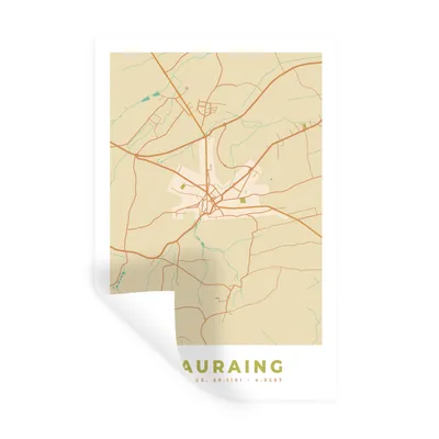 Obrázok produktu pre MuchoWow® Nálepka na stenu - Mapa - Vintage - Beauraing - Mapa mesta - 40x60cm - Samolepiaca a polohovateľná