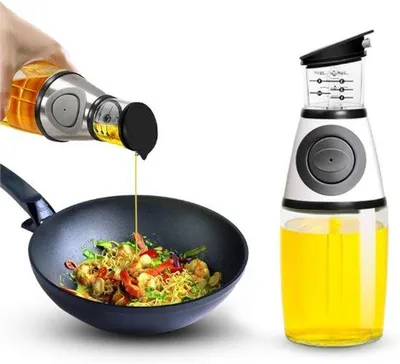 Produktbild von Gläserner Öl- und Essig-Schöpfer mit Druckventil und Maßangabe – Küchenaccessoire in Silber, 350 ml