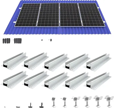 Zdjęcie produktu dla Wsporniki montażowe do paneli słonecznych, regulowane zaciski, konstrukcja aluminiowa, dla 4 modułów PV