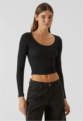 Produktbild von Urban Classics Langarmshirt Damen Ladies Organic Rib Jersey Wide Neck Longsleeve schwarz L