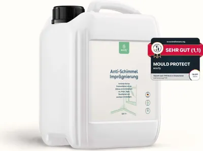 Produktbild von eco:fy Anti-Schimmel Imprägnierung Schutz Versiegelung Vorbeugung gegen Schimmel Grünbelag Pilze zur Anwendung auf Wand Decke Boden Tapete Beton Fliesen Mauerwerk