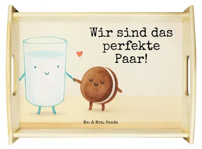 Produktbild von Mr. & Mrs. Panda Tablett Milch Keks Design - Weiß - Geschenk, Holztablett, Milk, Lustige Sprüche, Kekse, Kaffee, zum servieren, Cookie, aus holz, Servier, Sofa