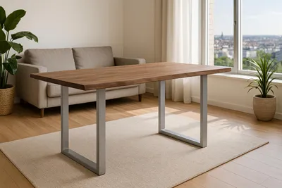Produktbild von Esstisch Baumkante massiv Akazie stonefarben 240 x 100 cm silber LAURINA