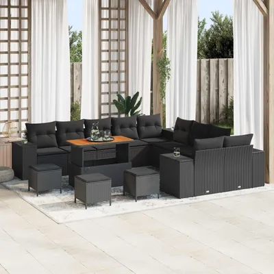 Produktbild von vidaXL Gartensofa-set mit Kissen 14 pcs Schwarz Poly-Rattan