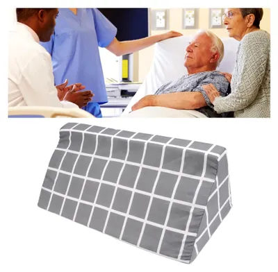 Produktbild von Bettkeilkissen zur Unterstützung, Hochdichtes Schaum-Dreieckskissen für Patienten nach Wirbelsäulenoperationen, Grau-blau kariert, Wendbar, Haltungsanpassung (50 * 25 * 15 cm)