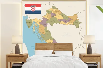 Produktbild von MuchoWow® Fototapete für Wohnzimmer oder Schlafzimmer Wandtapete Vinyl Motivtapete Alte Karte von Kroatien - 200x220 cm - Vinyltapeten