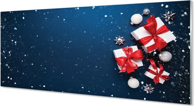 Produktbild von Glasbilder 125x50 Wandkunst Geschenke Kugeln Schnee