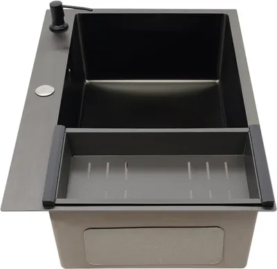 Produktbild von Edelstahlspüle 68x45x20cm Einbau-Set mit Abflusskorb in Schwarz für gewerbliche Anwendungen