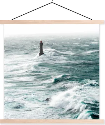 Produktbild von MuchoWow® Textilposter Leuchtturm - Golf - Meer 60x60 cm mit holzfarbenen Rahmen - Wanddekoration
