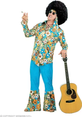 Produktbild von Hippy - Hippie Kostüm für Männer Gr. XL  70er Jahre Blumenkostüm XL