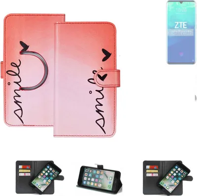 Produktbild von K-S-Trade Schutzhülle Handyhülle kompatibel mit ZTE Axon 10 Pro Hülle cover bookstyle Etui ''smile'' rot Standfunktion Kameraschutz (1Stk)