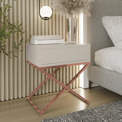 Produktbild von AX LIVING Nachttisch modern Aleio X 45cm beige, kupferfarbenes Gestell