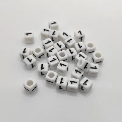 Image de Perles pour lettres, 30 pièces, 6x6 mm, blanc avec noir, carré, chiffre 1