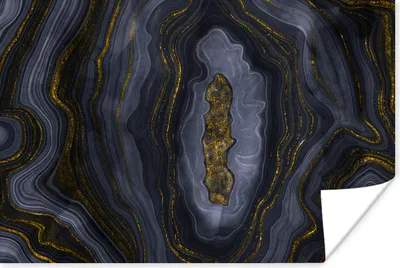 Produktbild von MuchoWow® Poster Geode - Achat - Schwarz & Gold 120x80 cm - Bilder