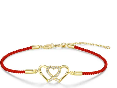 Produktbild von New Bling 9NB-1707 – Silbernes Makramee-Armband in Rot – Herzchen – Goldfarben/Rot – 925er Silber – Verstellbar 16+2 cm