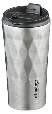 Image de Mug isotherme Relaxdays, 350 ml, pour boissons chaudes et froides, mug à café étanche en acier inoxydable, sans BPA, argent/noir