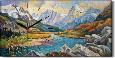 Produktbild von Leinwand Wanduhr Wandkunst Uhr 60x30 Malerei Berge Fluss Wald Bäume Kunst - schwarze Hände