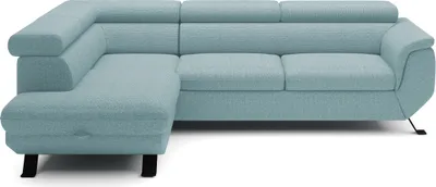 Produktbild von DomoHome ECKSOFA RAVEN L mit Schlaffunktion und Bettkasten, Freistehend, Polstersofa mit Verstellbaren Kopfstützen, 257x198x96 cm, Linke Seite, Farbe: Hellblau