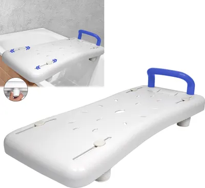 Produktbild von LZQ sedadlo do vane pre seniorov (70 cm), doska do vane na sedenie, doska do vane, plastová doska do vane, stolička do kúpeľne, s modrou rukoväťou