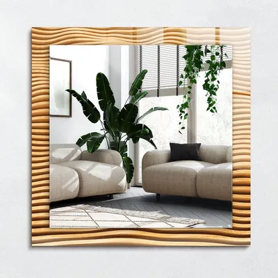 Zdjęcie produktu dla Fale drewniane – Lustro Prostokątne z Printem 60x60 cm – Nowoczesne –Replika acyjne Na Ścianę