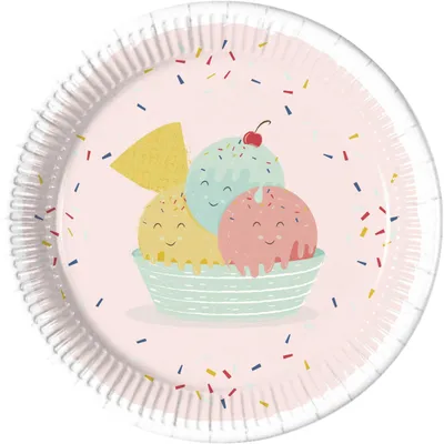 Obrázek produktu pro Papírové talíře Happy Ice Cream, 23 cm, 8 ks