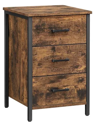 Image de Table de chevet avec 3 tiroirs – Style industriel – Bois et métal – 40 x 40 x 60 cm